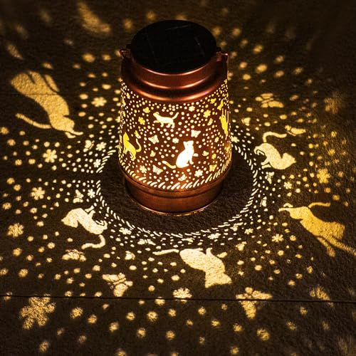 Cat Solar Lanterns Outdoor Waterproof Hanging Solar Lights Cat Gifts for Women Men Metal Decorative LED Lanterns for Yard, Patio, Lawn, Tabletop, Pathway, Landscape, Garden Decor, Cat Lovers Gifts