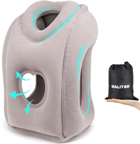 Maliton Reisekissen, Nackenkissen Flugzeug Aufblasbar, Faltbar Tragbar Komfortabel Travel Pillow, Stützt den Kopf und schützt die Halswirbelsäule Nackenkissen für Flugzeug Bahn Auto, Grau