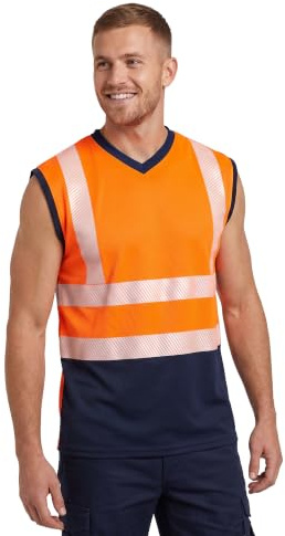Golomak Hi Vis Viz Work Sleeveless -V Neck T-Shirt Reflective Vest (M)
