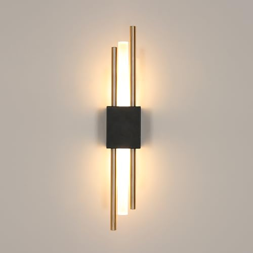 Comely Applique Murale Intérieure LED, Moderne Lampe Murale 10W 3000K Lumière Chaude, Acrylique Luminaire Mural pour Salon Chambre Couloir Escalier, Noir+Or