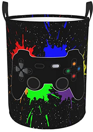 Gbuzozie Game Joystick Gaming Theme Round Laundry Hamper Storage Basket Toys Clothes Organizer Bin For Home Bathroom Bedroom Dorm Nursery, 38l