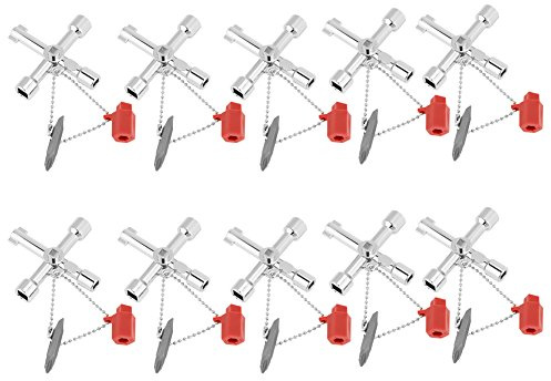 Llave cruzada de 4 vías, 10 piezas Llave para gabinete de control Llave cruzada Llave de apertura universal Plomeros Electricistas Herramientas para válvula de medidor de agua
