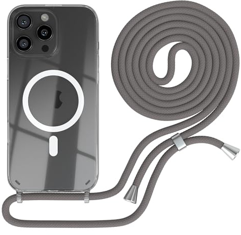 EAZY CASE - mobilkedja kompatibel med iPhone 16 Pro Max, kedja för upphängning, stötsäkert mobilskal för iPhone 16 Pro Max, silikonskal med rem, transparent mobilskal i Antracit