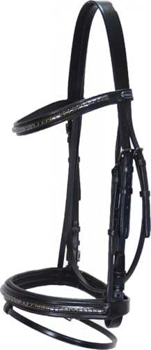 Leather Bridle English Headstall Reins Cowhide Genuine Horse Crossover Crossunder Raised Fancy Stitched Laced All Purpose Jumping Dressage Rubber Crystal Padded Adjustable Browband Full-Cob,M86 (Full)