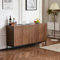 Sideboard, Mid-Century Modern Dekoschrank, 3 Türen, welliges 3D-Design, verstellbare Einlegeböden, Kippsicherung-stilvolle Aufbewahrung für Wohnzimmer, Esszimmer,Bür,150x40x80cm (Dunkelbraun- A)