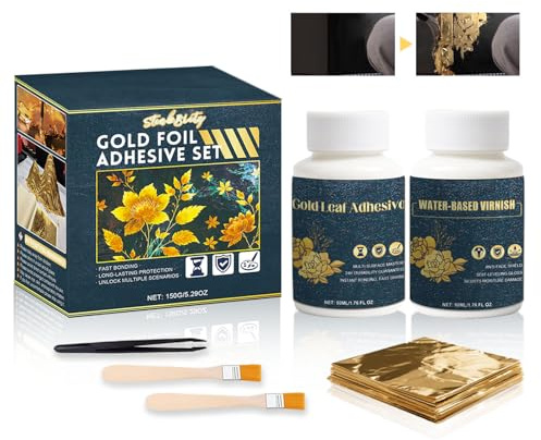 Colla per Foglia d'Oro, Kit per Colle Gildatrici, Kit per Trasferimento di Foglie d'Oro con Colla Adesivo, 50ml di Acquosa a Base d'Acqua per Foglie Metalliche