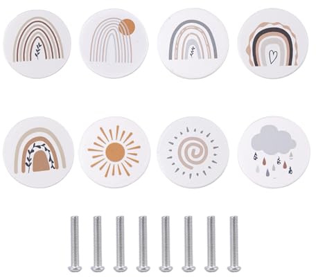 HO2NLE 8 Pièces Boutons de Tiroir Enfant en Bois Rond Climat Motifs Poignées de Porte pour Meubles Chambre et Armoires, Commode