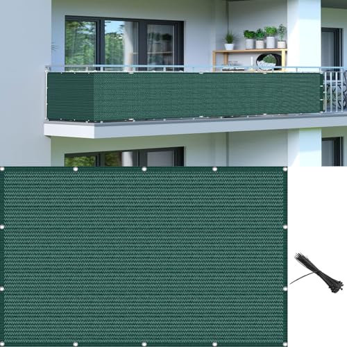 Clôture Jardin Extérieure 110 x 590 cm Opaque, Respirabilité, Résistant Au Vent Brise-Vue Balcon Clôture avec Oeillets, Attaches de Câble et Cordons, pour Jardin Balcon, Vert Foncé