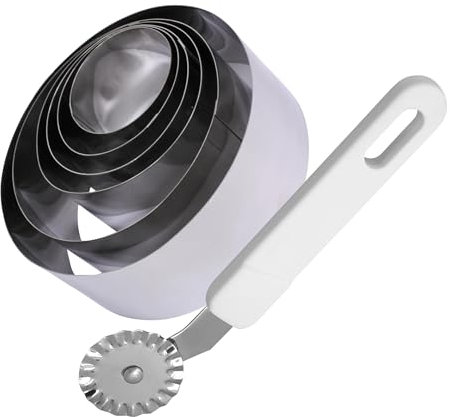 Fackelmann Set Coppapasta e Rotella Tagliapasta, per impiattare, in acciaio inox, coppa pasta lavabili in lavastoviglie, differente diametro, rotella per impasti