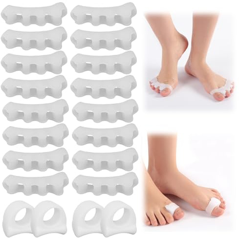 WEFHEF 10 Pares Separador Dedos Pies, Incluye 8 Pares Separadores de Dedos de los Pies y 2 Pares Separador Dedos Pie Juanete, Correctores de Dedos del Pie Suaves para Relajar el Dolor de Pies