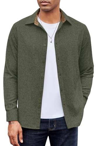 COOFANDY Chemise Homme à Manches Longues en Flanelle de Coton et Velours Côtelé Coupe Classique Décontractée
