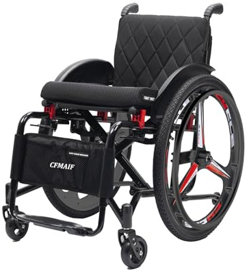 CFMAIF Lightweight Sports Wheelchair, Adult Self-propelled Folding Aluminum Alloy Wheel Chair, Prevent Rear Tilt, with Safety Belt (Size:44cm/17.3in seat,Color:Daily)