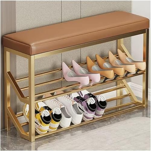NEYTIIR Upholstered Shoe Rack Bench Metal Shoe Storage Rack 2-Layer Shoe Changing Bench Easy To Install For Entryway Bedroom Living Room(B,60X20X48cm)