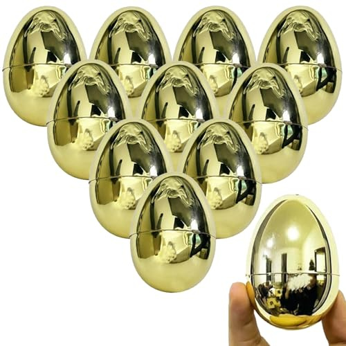 Higoala Golden Color Easter Eggs,12 Pack Plastic Easter Eggs Fillable Empty for Gift Baskets or Egg Hunt-3.15