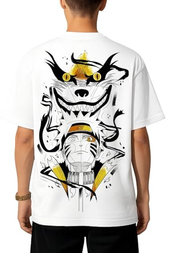 the Fan Tee Camiseta Oversize de Adulto Doble Impresion de Hombre Dibujos Animados Shinobi Shuriken Manga Anime Zorro Nueve Colas 036