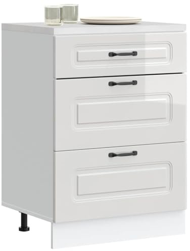 YunCangg Kalmar köksunderskåp högglans vit, 60 x 46 x 81,5 cm, trämaterial, justerbara fötter, köksskåp