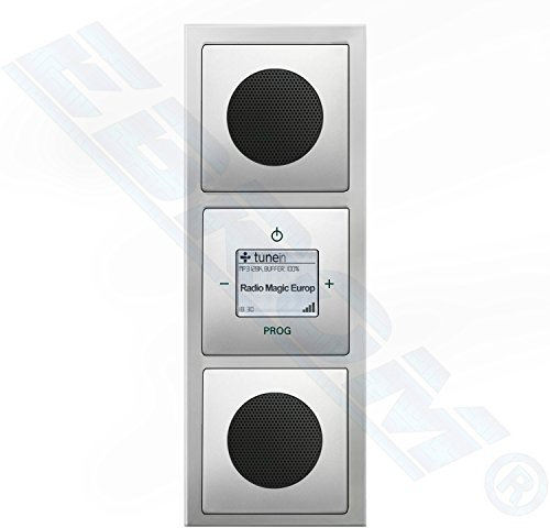 Busch Jäger Unterputz UP WLAN iNet Internetradio 8216 U (8216U) PUR Edelstahl Komplett-Set // Radioeinheit + 2 x Lautsprecher + 3-fach Rahmen 1723-866K + Abdeckungen