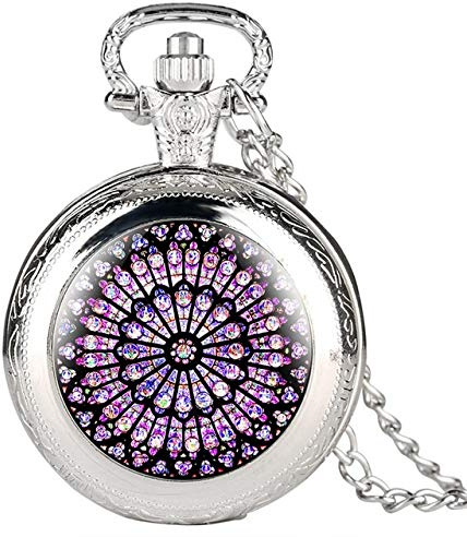 WOAIXI Montre De Poche Vintage,Le Vitrail Rose Notre Dame De Paris Cathédrale De Paris Pocket Watch Symbole du Patrimoine Culturel Parisien Collectibles Cadeau