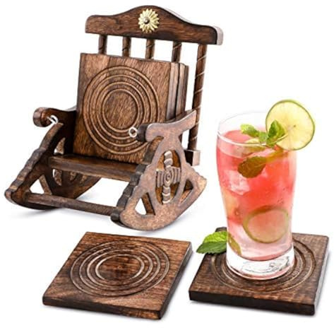 Set de 6 Posavasos, ecológicos, absorbentes y de Aspecto Antiguo Hechos a Mano. Divit Posavasos. (Rocking Chair Coaster)