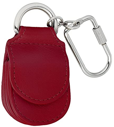 MANAGE Schlüsselanhänger Leder Rot für Münzen Schlüssel Schlüsselring Karabiner - Keychain Autoschlüsselanhänger klein Echtleder Damen Herren mini kleingeldbörse (Rot)