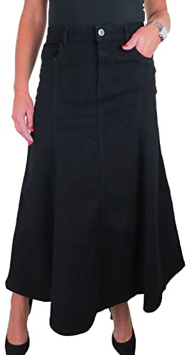 Paulo Due Women's Flared Stretch Denim Maxi Skirt | Ladies Long Flare Jeans Skirt, Fishtail, Pannel Deisgn, Casual, Stretch Denim