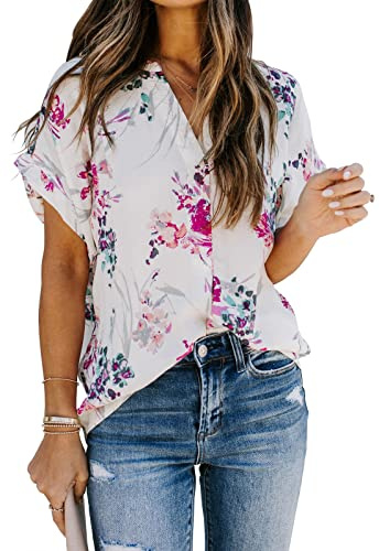 Ancapelion Women's Casual Summer Loose Printed Blouse Tops Short Sleeve Shirt for Women