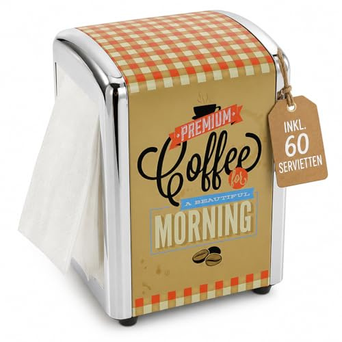 Servettdispenser Diner servetthållare med retrologotyp, ca 14,5 x 10,5 x 9,5 cm, inkl. 60 servetter (premium kaffe för en vacker mor)