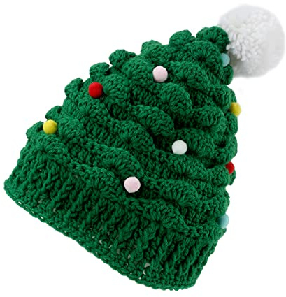 KINBOM Christmas Tree Hat - Unisex Knitted Crochet Beanie for Women & Men - Green Santa Hat for Parties & Daily Wear