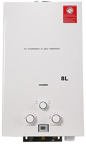 NICCOO 8L 16KW GPL Scaldabagno a Gas, Gas a Parete senza serbatoio Scaldabagno istantaneo,con kit doccia e Display a LED,con Modalità Inverno ed Estate,Per Casa, Camper ed Esterni,bianco
