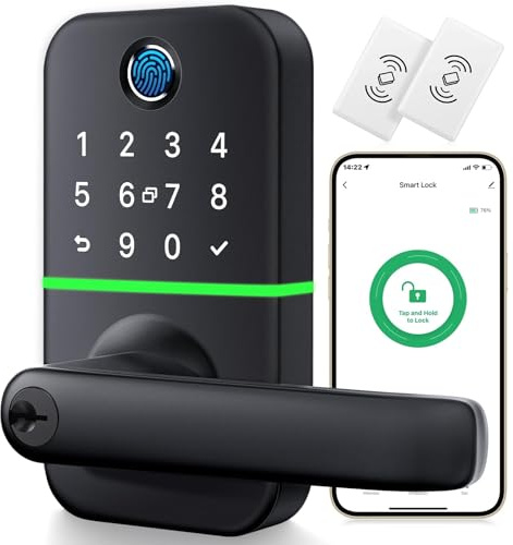 Keypad Smart Door Lock with Handle: Kucacci Keyless Entry Fingerprint Lock - Digital Code Handle with Keypad - Electronic Smart Knob for Front Door - Deadbolt Alternative with App - Easy Installation