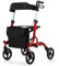 RELAX4LIFE Rollator Faltbar Leichtgewicht, Rollstuhl Reiserollator, Gehhilfe mit Sitz, Gehwagen 6-fach Höhenverstellbar, Laufhilfe mit 2 Bremsen Stockhalter Tasche, Aluminiumlegierung bis 150 kg (Rot)
