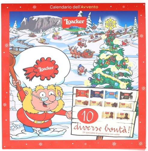 Loacker, Calendario dell'Avvento Gnometti XL 2025, Mix di 24 Loacker, Wafer e Cioccolatini Gusti Assortiti, Idea Regalo, Natale, da Appendere o da Tavolo, Cartone Riciclabile, 222g