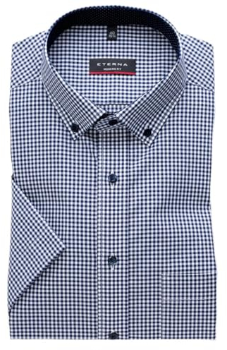 ETERNA Modern Fit Hemd Halbarm Button Down Kragen Karo Navy Größe 48