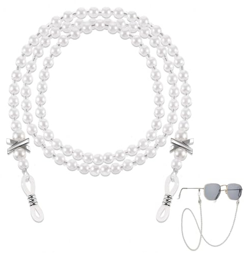 AOZUO Cadena de gafas de perlas antideslizante y anticaídas, Sujeta Gafas, Cuerdas Gafas para mujeres y niñas, cordón para máscara, collar (blanco), Blanco, 75x1x0.7cm29.5x0.39x0.275in