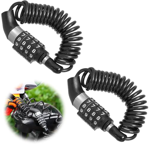 Rigidstone 2 Stück Fahrradschloss Kabelschloss Helmschloss, 150CM Kabelschloss Sicherheitsstufe Sehr Hoch mit 4-Steillig Zahlenschloss für Motorradhelm, Fahrradhelm, Kinderwagen(Silbern)