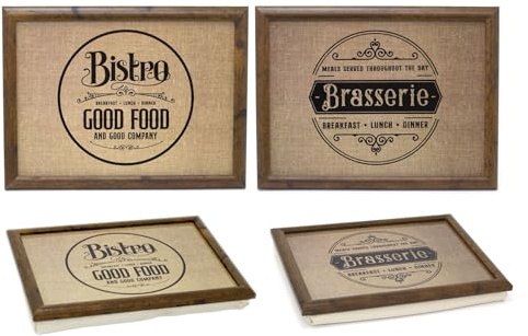 Plateau de style vintage français avec coussin | Grand plateau rembourré pour les genoux | Plateau rembourré avec coussin de pouf – Design varié 1 fourni 43 x 32 cm