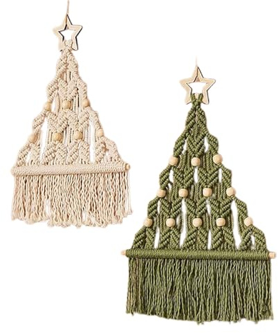 RXMORI Set di 3 Alberi di Natale in macramè, Arazzo Natalizio da Appendere Alla Parete, Decorazione Artigianale da Appendere,Appendere Decorazioni Natalizie Boho in macramè