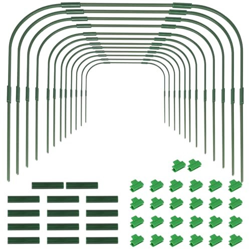 EXLECO 12Pcs Folientunnel Pflanzenschutz Gewächshaus mit Halteclips Metall Pflanztunnel Bögen für Hochbeet Abdeckung 80 * 90cm Frühbeet Tunnel Pflanzenschutzzelt für Garten Foliengewächshaus