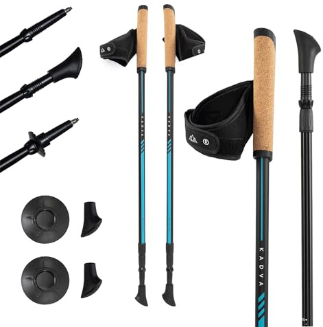 KADVA Bastoncini da Nordic Walking LUNA in Blu Misura regolabile 69-135 cm Sistema Twist Lock per un cambio di lunghezza facile e sicuro Punta Widia durevole con presa eccellente