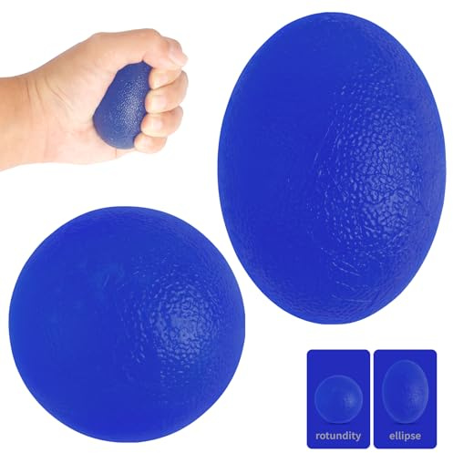 2 bolas de silicona azul con forma de huevo, bolas de terapia de mano, hasta 30 kg, juego de pelotas antiestrés, entrenamiento de manos, para fortalecer el agarre, alivio de la artritis y