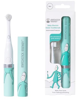 Matchstick Monkey Baby Electric Sonic Toothbrush, Antimicrobial Protection, Suitable from 3 Months, Green