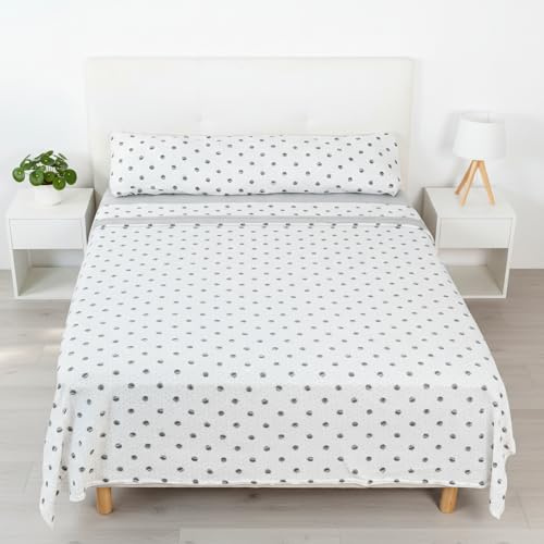 Conjunto de Sábanas Térmicas Pirineo 3 Piezas para Invierno - Microfibra Cepillada Premium, Incluye Sábana Bajera Ajustable, Encimera y Funda de Almohada - Color Circulo Gris, Cama de 135 x 190cm