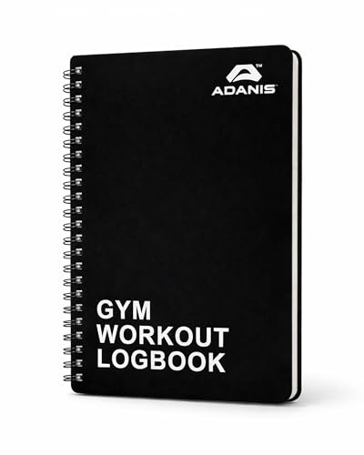 Adanis Workout Notepad Black Gym Training Log Book with Exercise, Sets, Reps and Cardio Tracking Pages, Compact Spiral Bound Fitness Journal, 52 Sheets 104 Pages, Portable A5 Size for Gym Bags
