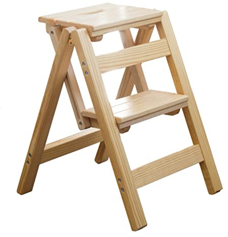 Trästege, stege, stol, hushåll, hopfällbar, 2 steg, stege, stol, trappstege, trä, små fotpallar, hem, bibliotek, klättring, stege, stol, bokhylla, visningshyllor