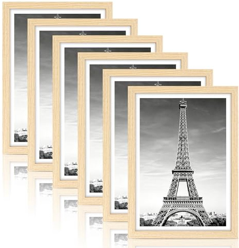 LIUCONGBD Pack de 6 marcos de fotos A4, 21 x 29,7 cm, marco de madera, DIN A4, para fotos, fotos y carteles, marco de fotos con cristal acrílico, marco para salón, suspensión horizontal y vertical