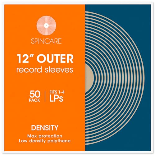 SPINCARE 50x 33 Giri Buste Esterne Per Copertine Di Dischi In Vinile In Polietilene LP | DENSITY 12 Plastica Trasparente Buste | Alta Qualità 100 Micron Spessore