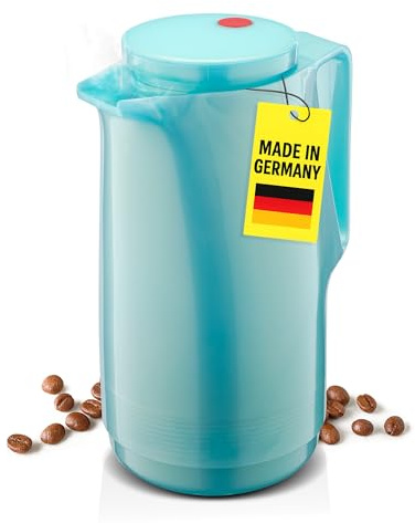ROTPUNKT Isolierkanne 1L - Premium Kaffekanne Made in Germany I Hält bis zu 24 Std heiß I Warmhaltekanne für Kaffee und Tee (Maxima 760, Shiny Aquamarin)