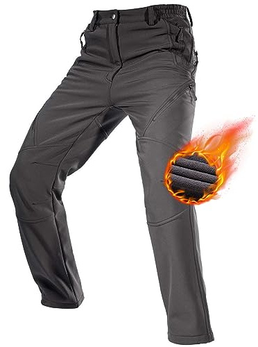 FREE SOLDIER Pantalon Ski d'hiver pour Hommes Pantalon de Chasse Imperméable Coupe-Vent Softshell Doublé de Polaire pour la Randonnée (Gris, 58 Longuer)