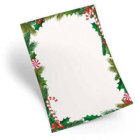 Logbuch-Verlag 25 Blatt weihnachtliches Papier A4 für Weihnachtsbriefe zum Beschreiben und Bedrucken weiß grün rot Weihnachtsbriefpapier