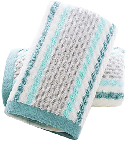 Pidada Hand Towels Set of 2 Striped Pattern 100% Cotton Soft Absorbent Decorative Towel for Bathroom (Green)